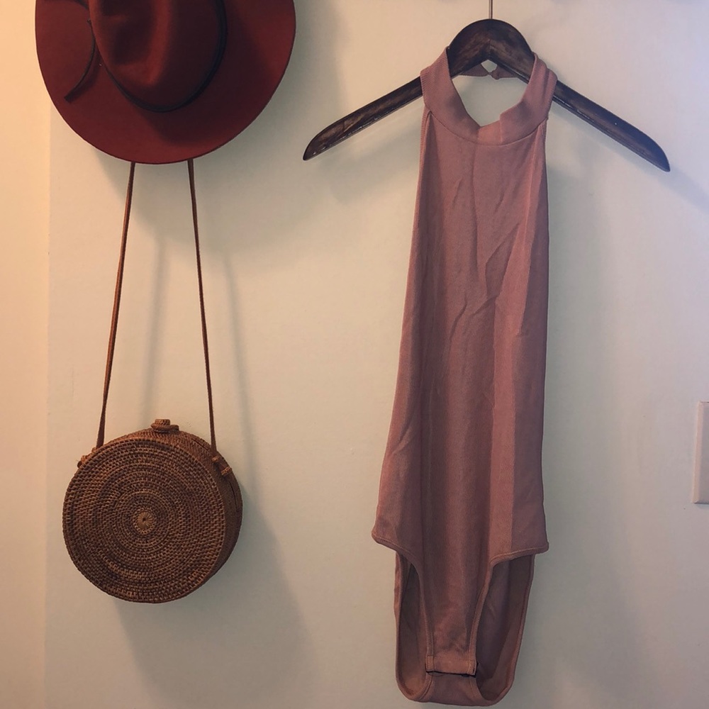 Open back peach onesie